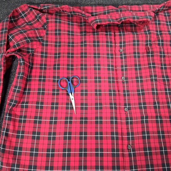 Chaps Shirt Mens 2XL XXL Red Plaid Long Sleeve Button Down Easy Care Casual Flaw - Picture 14 of 14